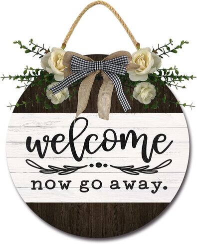Welcome Just Kidding Go Away Unwelcome Signs for Front Door Farmhouse Porch Round Wooden Rustic Door Hanger Sign for Door Home Decoration Wall Decor Outdoor Indoor in Saudi Arabia