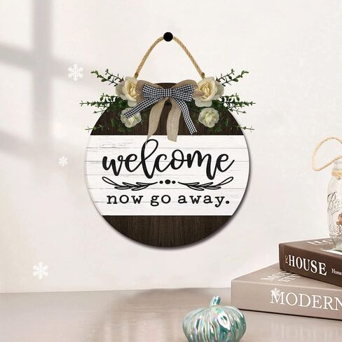 Welcome Just Kidding Go Away Unwelcome Signs for Front Door Farmhouse Porch Round Wooden Rustic Door Hanger Sign for Door Home Decoration Wall Decor Outdoor Indoor in Saudi Arabia