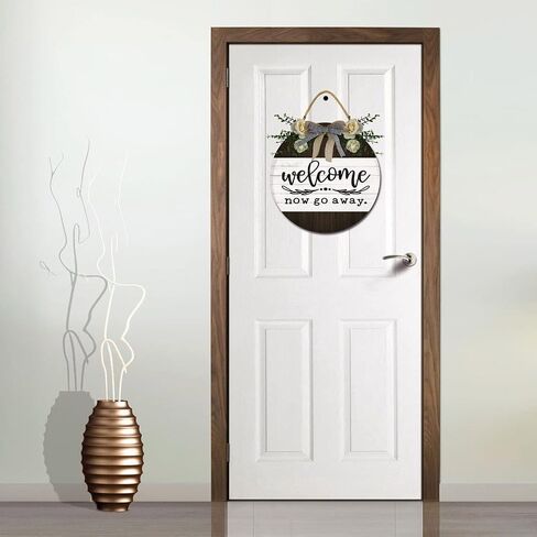 Welcome Just Kidding Go Away Unwelcome Signs for Front Door Farmhouse Porch Round Wooden Rustic Door Hanger Sign for Door Home Decoration Wall Decor Outdoor Indoor in Saudi Arabia