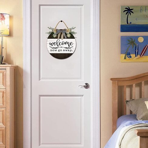 Welcome Just Kidding Go Away Unwelcome Signs for Front Door Farmhouse Porch Round Wooden Rustic Door Hanger Sign for Door Home Decoration Wall Decor Outdoor Indoor in Saudi Arabia