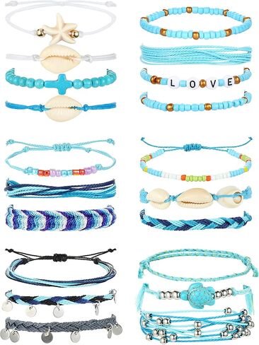 JOERICA 20Pcs Summer Surfer Anklet Bracelets for Women Ocean Beach Aesthetic Jewelry String Rope Bracelet Blue Orange VSCO Friendship Bracelets Anklets Set in Saudi Arabia