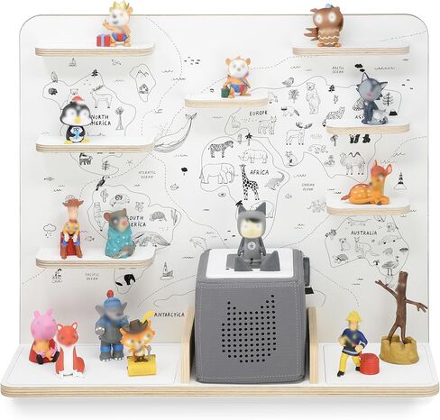 Wooden Shelf for Music Box I Suitable for The Toniebox and ca. 50 Tonies I Perfect Storage in The Children's Room I for Setting up or Hanging (Large, Worldmap) in Saudi Arabia