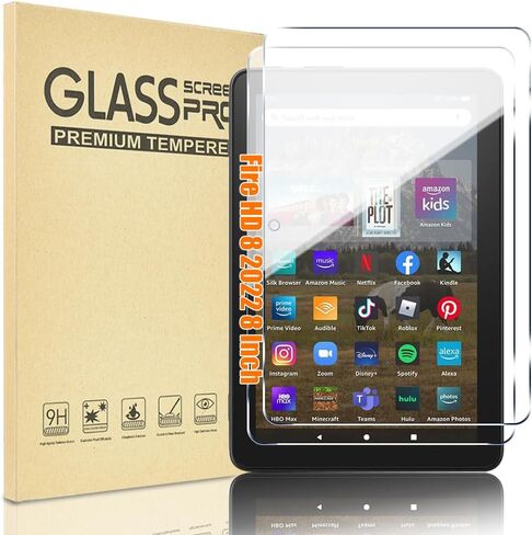 【عبوتان】 واقي شاشة لجهاز Amazon Kindle Fire HD 8/8 Plus / 8 Kids / 8 Kids Pro Tablet الجديد كليًا (2022/2020،8 بوصة) مع طبقة زجاجية مقسى سهلة التركيب وخالية من الفقاعات 9H in Saudi Arabia
