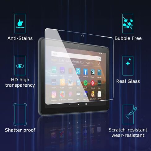 【عبوتان】 واقي شاشة لجهاز Amazon Kindle Fire HD 8/8 Plus / 8 Kids / 8 Kids Pro Tablet الجديد كليًا (2022/2020،8 بوصة) مع طبقة زجاجية مقسى سهلة التركيب وخالية من الفقاعات 9H in Saudi Arabia