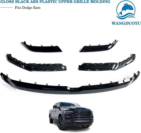Stainless Steel Style Upper Replacement Grille Trim Molding Compatible with 2019-2021 Ram 1500， Chrome Upper Trim Molding (Upper Trim Molding（Black）) in Saudi Arabia