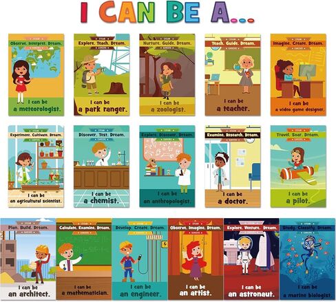 26 Pieces STEAM Careers Bulletin Board Set Science Classroom Bulletin Board Decoration Science Aviation Anthropology Medical Design Job Chart Poster with Inspirational Quotes for School Classroom Wall in Saudi Arabia