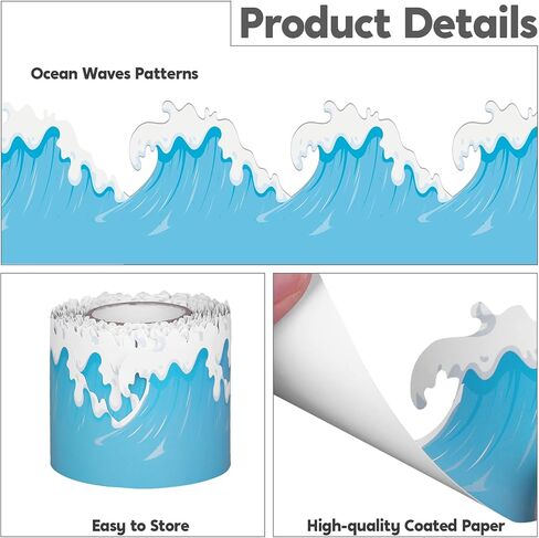 durony 65.6 Feet Ocean Waves Bulletin Board Borders Decorative Border Trims for Back to School Home Office Decoration in Saudi Arabia