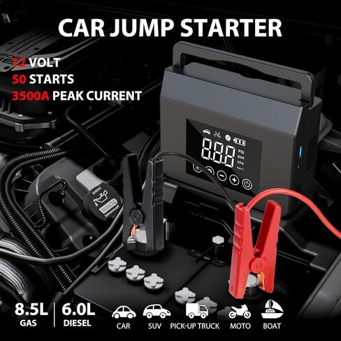 Car Jump Starter with Air Compressor, 3000A UltraSafe Car Battery Booster Pack(8.5L Gas/ 6.0L Diesel) 150PSI Digital Tire Inflator, 12V Protable Jump Box with 4 Modes Flashlight & USB QC 3.0 in Saudi Arabia