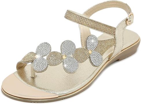 CARETOO Women's Bohemia Flat Sandals, Ladies Summer Beach T-Strap Flip Flop Sparkling Rhinestone Walking Shoes Casual in Saudi Arabia