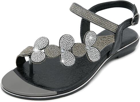 CARETOO Women's Bohemia Flat Sandals, Ladies Summer Beach T-Strap Flip Flop Sparkling Rhinestone Walking Shoes Casual in Saudi Arabia