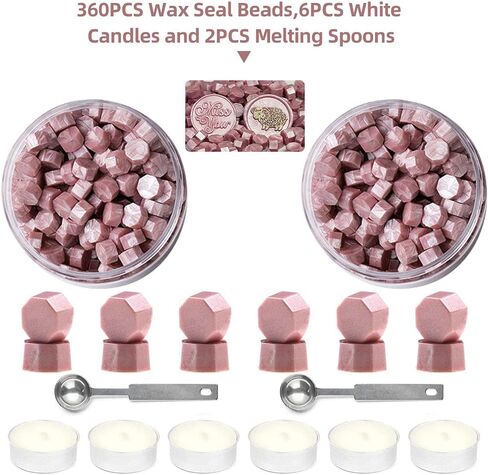 Wax Seal Beads, Afobby 360 PCS Sealing Wax Beads with 2PCS Wax Seal Melting Spoons and 6 Candles for Wax Stamp Sealing, Sealing Beads for Making Wedding and Party Invitations (Pearl White) in Saudi Arabia