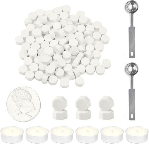 Wax Seal Beads, Afobby 360 PCS Sealing Wax Beads with 2PCS Wax Seal Melting Spoons and 6 Candles for Wax Stamp Sealing, Sealing Beads for Making Wedding and Party Invitations (Pearl White) in Saudi Arabia
