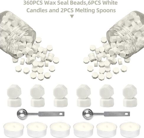 Wax Seal Beads, Afobby 360 PCS Sealing Wax Beads with 2PCS Wax Seal Melting Spoons and 6 Candles for Wax Stamp Sealing, Sealing Beads for Making Wedding and Party Invitations (Pearl White) in Saudi Arabia