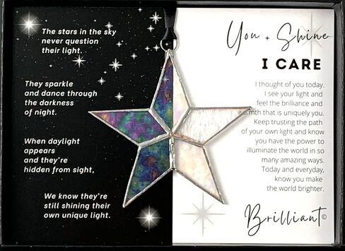 Handmade Iridescent Stained Glass Star with I Care Message- Thoughtful Support Gift for Women/Thinking of You Gift/I am Here for You Gift/Care for You Gift (I Care) in Saudi Arabia