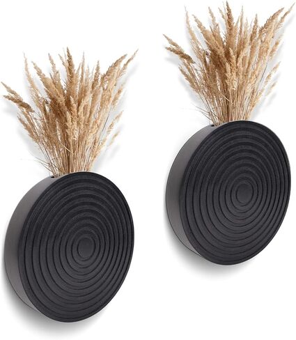 Set of 2 Wall Planter for Indoor Plants, Black Wall Decor for Living Room, Bathroom,Modern Farmhouse Wall Vases for Dried Flowers and Faux Greenery Decor(Black) in Saudi Arabia