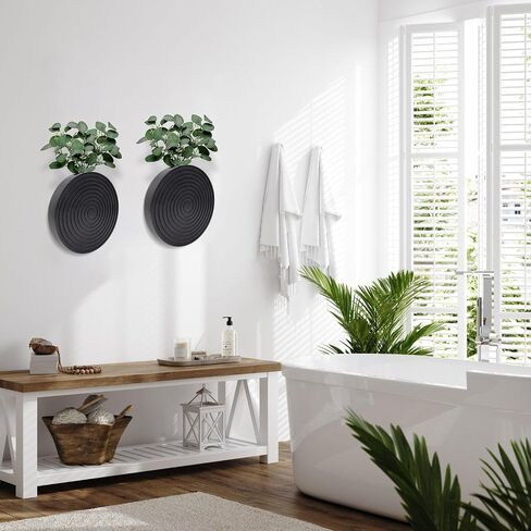 Set of 2 Wall Planter for Indoor Plants, Black Wall Decor for Living Room, Bathroom,Modern Farmhouse Wall Vases for Dried Flowers and Faux Greenery Decor(Black) in Saudi Arabia