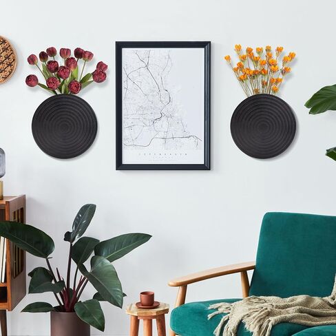 Set of 2 Wall Planter for Indoor Plants, Black Wall Decor for Living Room, Bathroom,Modern Farmhouse Wall Vases for Dried Flowers and Faux Greenery Decor(Black) in Saudi Arabia