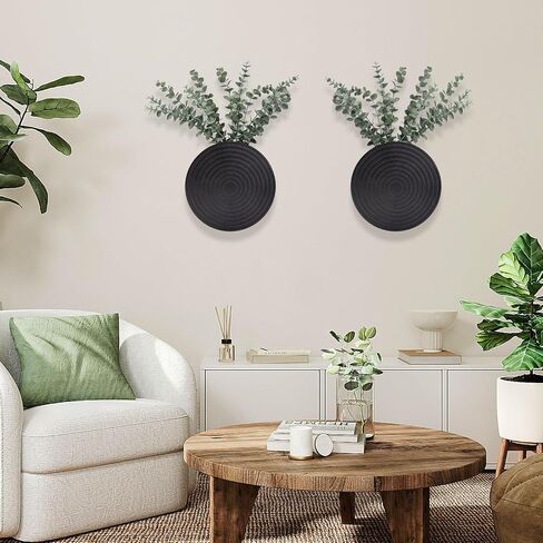 Set of 2 Wall Planter for Indoor Plants, Black Wall Decor for Living Room, Bathroom,Modern Farmhouse Wall Vases for Dried Flowers and Faux Greenery Decor(Black) in Saudi Arabia
