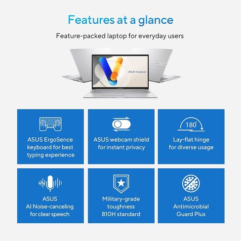 ASUS 2024 Vivobook 17.3" Laptop, FHD Display, Intel Core 5 120U, 16GB RAM, 1TB SSD, Fingerprint Sensor, HD Front Camera, Windows 11 Home; Cool Silver, F1704VAP-AS56 in Saudi Arabia