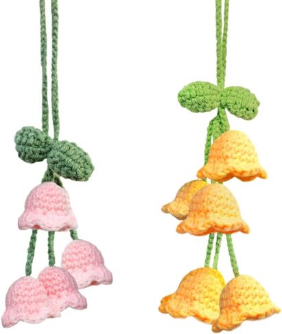 إكسسوارات مرآة الرؤية الخلفية للسيارة من AFUNTA Bellflower، قطعتان من إكسسوارات السيارة اللطيفة، إكسسوارات تعليق مرآة السيارة محبوكة يدويًا للنساء من الداخل in Kuwait