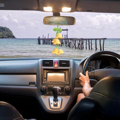 إكسسوارات مرآة الرؤية الخلفية للسيارة من AFUNTA Bellflower، قطعتان من إكسسوارات السيارة اللطيفة، إكسسوارات تعليق مرآة السيارة محبوكة يدويًا للنساء من الداخل in Kuwait