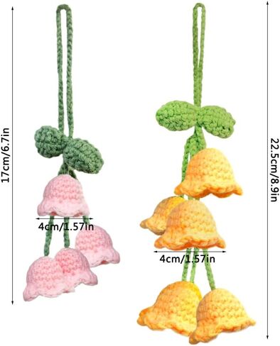 إكسسوارات مرآة الرؤية الخلفية للسيارة من AFUNTA Bellflower، قطعتان من إكسسوارات السيارة اللطيفة، إكسسوارات تعليق مرآة السيارة محبوكة يدويًا للنساء من الداخل in Kuwait