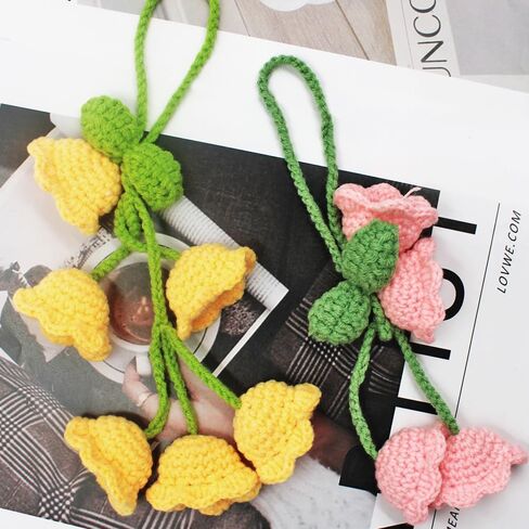 إكسسوارات مرآة الرؤية الخلفية للسيارة من AFUNTA Bellflower، قطعتان من إكسسوارات السيارة اللطيفة، إكسسوارات تعليق مرآة السيارة محبوكة يدويًا للنساء من الداخل in Kuwait