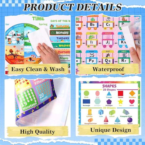 Mifoci 8 Pcs Educational Preschool Placemat Set for Kids Reusable Washable Non Slip Placemats for Dining Table Plastic Learning Mats for Nursery Kindergarten Homeschool Classroom Dining Table in Saudi Arabia