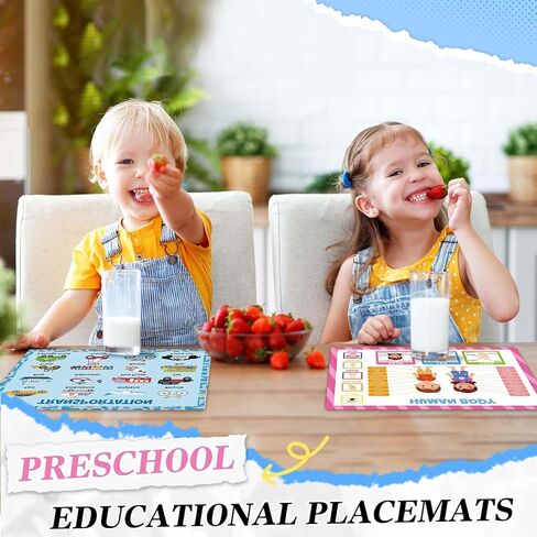 Mifoci 8 Pcs Educational Preschool Placemat Set for Kids Reusable Washable Non Slip Placemats for Dining Table Plastic Learning Mats for Nursery Kindergarten Homeschool Classroom Dining Table in Saudi Arabia