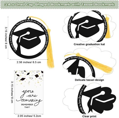 24 Sets Graduation Gifts for Students Graduation Bookmark Gift Grad Cap Shaped Bookmark with Tassel Graduation Pens and Cards Class of 2024 College Graduation Gifts for Students (Black) in Saudi Arabia
