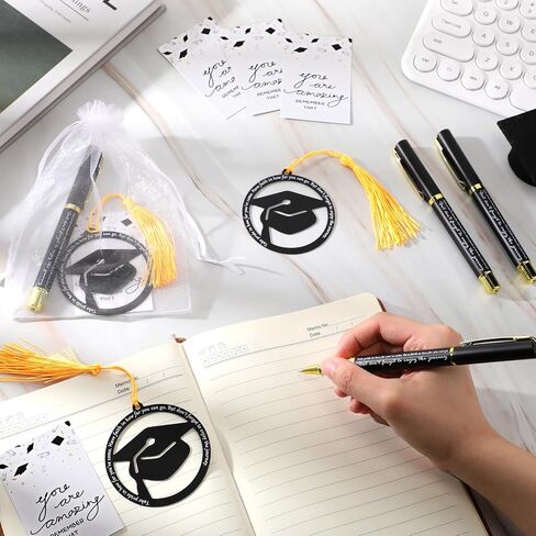 24 Sets Graduation Gifts for Students Graduation Bookmark Gift Grad Cap Shaped Bookmark with Tassel Graduation Pens and Cards Class of 2024 College Graduation Gifts for Students (Black) in Saudi Arabia