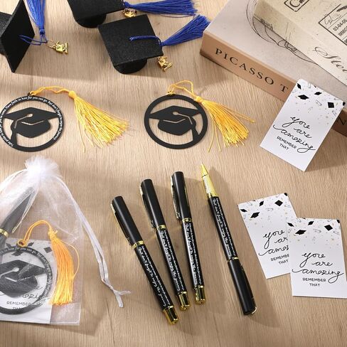 24 Sets Graduation Gifts for Students Graduation Bookmark Gift Grad Cap Shaped Bookmark with Tassel Graduation Pens and Cards Class of 2024 College Graduation Gifts for Students (Black) in Saudi Arabia