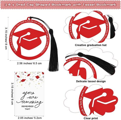 24 Sets Graduation Gifts for Students Graduation Bookmark Gift Grad Cap Shaped Bookmark with Tassel Graduation Pens and Cards Class of 2024 College Graduation Gifts for Students (Black) in Saudi Arabia