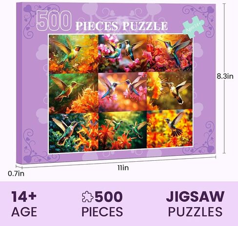 500 Piece Puzzles for Adults, Jigsaw Puzzles 500 Pieces, Puzzles 500 Piece, Colorful Graceful Hummingbirds Puzzles, Funny Puzzles, Ideal Gifts for Family Friends in Saudi Arabia
