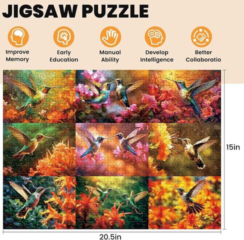 500 Piece Puzzles for Adults, Jigsaw Puzzles 500 Pieces, Puzzles 500 Piece, Colorful Graceful Hummingbirds Puzzles, Funny Puzzles, Ideal Gifts for Family Friends in Saudi Arabia
