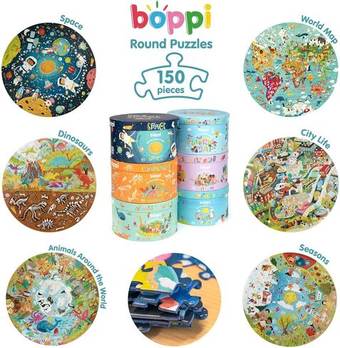 boppi World Map Round Jigsaw Puzzle with 100% Recycled Card 150 Pieces with Animals for Children 5 6 7 8 Years 58cm Diameter in Kuwait