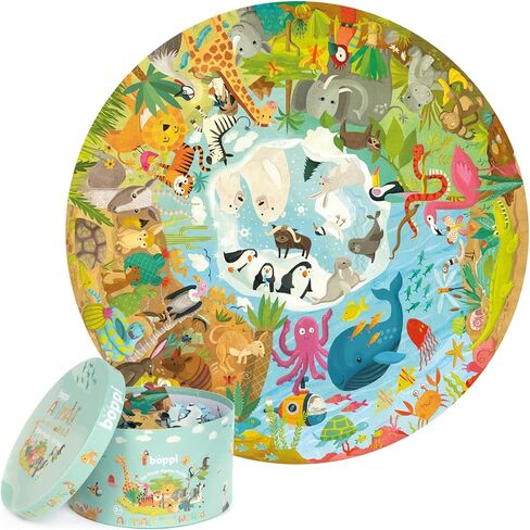 boppi World Map Round Jigsaw Puzzle with 100% Recycled Card 150 Pieces with Animals for Children 5 6 7 8 Years 58cm Diameter in Kuwait