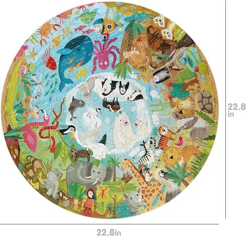 boppi World Map Round Jigsaw Puzzle with 100% Recycled Card 150 Pieces with Animals for Children 5 6 7 8 Years 58cm Diameter in Kuwait