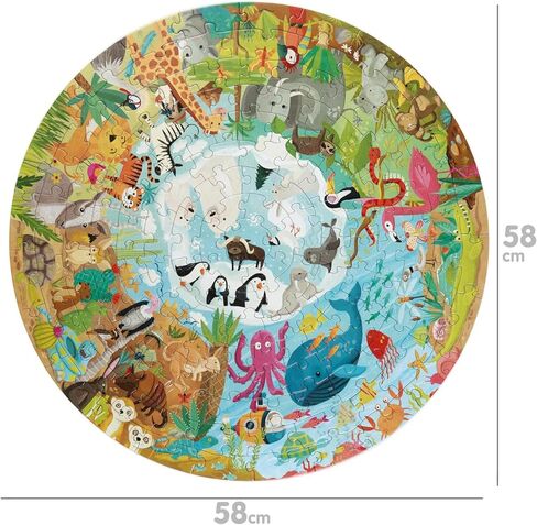 boppi World Map Round Jigsaw Puzzle with 100% Recycled Card 150 Pieces with Animals for Children 5 6 7 8 Years 58cm Diameter in Kuwait