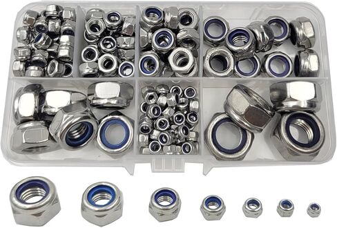 Tom's world 170Pcs M3 M4 M5 M6 M8 M10 M12 Hex Nut Assortment Set Stainless Steel 304(18-8) Metric Hexagon Nut, Bright Finish, Full Thread (Nylon Insert NUT) in Saudi Arabia