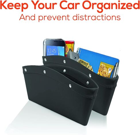 Trobo Car Seat Gap Filler, 2 In 1 Side Seat Space Organizer, Between Seat Crevice Storage Box, PU Leather Front Seat Console Gap Pocket Catch Caddy, Minimizes Distracted Driving, Universal Fit - Black in Saudi Arabia
