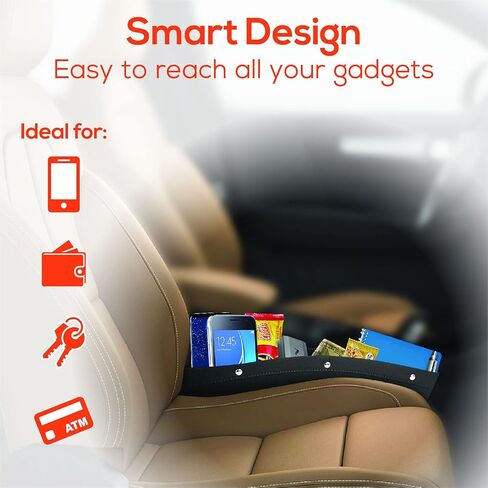 Trobo Car Seat Gap Filler, 2 In 1 Side Seat Space Organizer, Between Seat Crevice Storage Box, PU Leather Front Seat Console Gap Pocket Catch Caddy, Minimizes Distracted Driving, Universal Fit - Black in Saudi Arabia