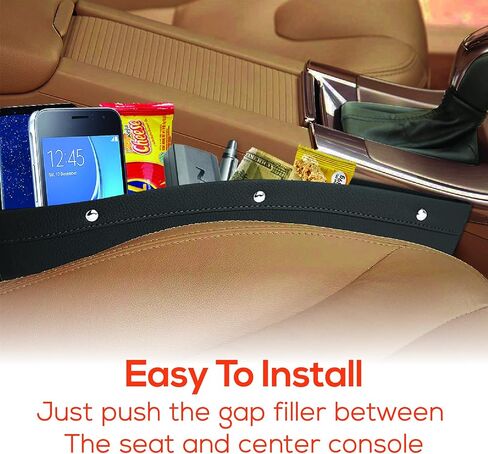 Trobo Car Seat Gap Filler, 2 In 1 Side Seat Space Organizer, Between Seat Crevice Storage Box, PU Leather Front Seat Console Gap Pocket Catch Caddy, Minimizes Distracted Driving, Universal Fit - Black in Saudi Arabia