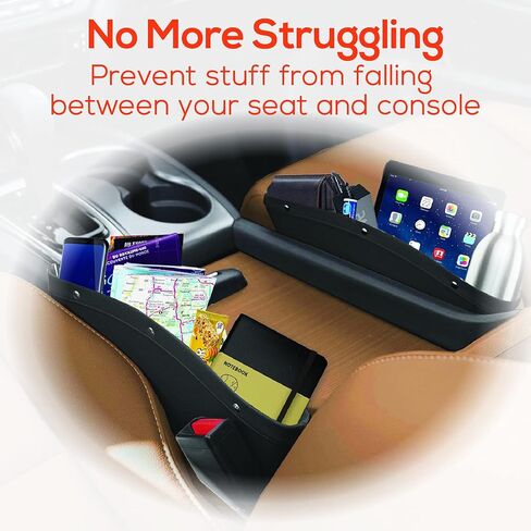 Trobo Car Seat Gap Filler, 2 In 1 Side Seat Space Organizer, Between Seat Crevice Storage Box, PU Leather Front Seat Console Gap Pocket Catch Caddy, Minimizes Distracted Driving, Universal Fit - Black in Saudi Arabia