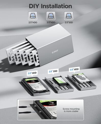 حاوية محرك الأقراص الصلبة ORICO 5 Bay من الألومنيوم Raid USB3.0 لـ 2.5 بوصة/3.5 بوصة HDD SSD حتى 100 تيرابايت (5x20 تيرابايت) مع دعامة للمكتب الشخصي والنسخ الاحتياطي المنزلي-WS500RU3 in Saudi Arabia