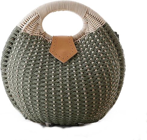 Straw Bags for Women,Hand-woven Straw Shell Bag Handle Ring Tote Retro Summer Beach Rattan bag. in Saudi Arabia