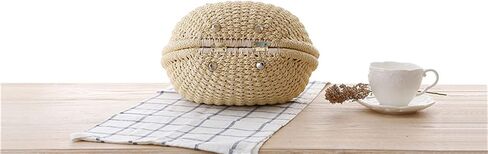 Straw Bags for Women,Hand-woven Straw Shell Bag Handle Ring Tote Retro Summer Beach Rattan bag. in Saudi Arabia