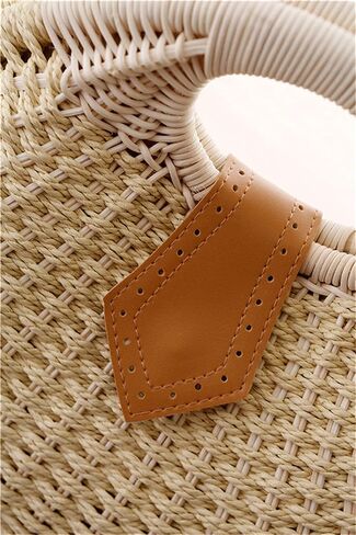 Straw Bags for Women,Hand-woven Straw Shell Bag Handle Ring Tote Retro Summer Beach Rattan bag. in Saudi Arabia
