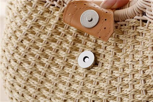 Straw Bags for Women,Hand-woven Straw Shell Bag Handle Ring Tote Retro Summer Beach Rattan bag. in Saudi Arabia