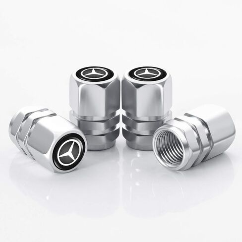 for Mercedes-Benz A C E S Series GLK CLA GLA GLC GLE CLS SLK S350 S300 S450 S600 S500 E300 E350 E450 Logo Shape Valve stem caps (4Pcs) Silver Car Cover Valve stem Replacement Accessories in Saudi Arabia